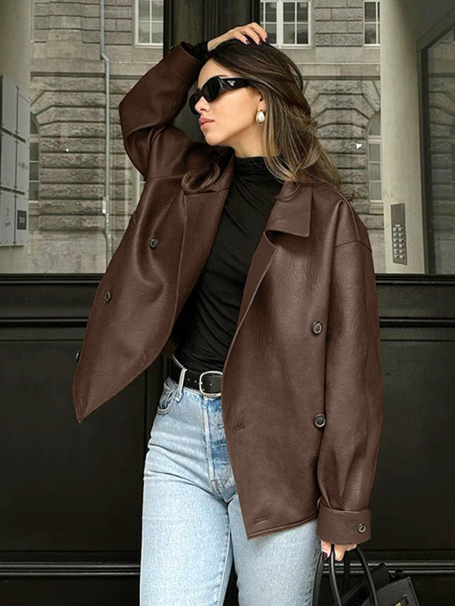 COFFEE LEATHER COAT